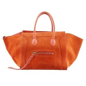 Celine Luggage Phantom handbag tote bag orange suede belt clasp